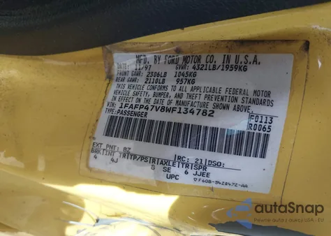 1998 Ford Mustang Svt Cobra from USA, damaged, VIN 1FAFP47V8WF134782